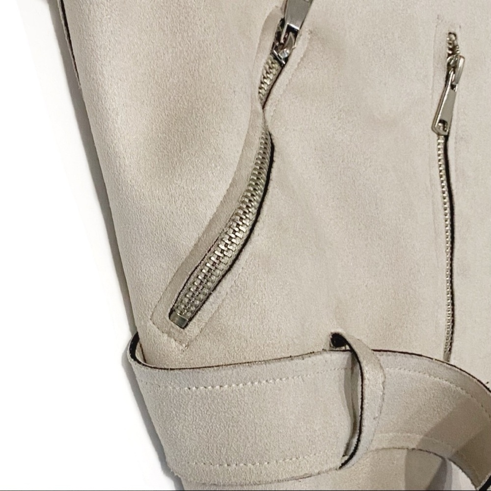 MANGO Cream Faux Suede Biker Moto Jacket - Picture 10 of 12